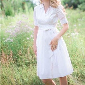 White wrap shirt dress - engagement pictures